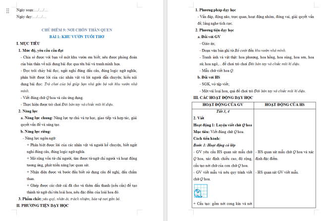 Giáo án Tiếng Việt 2 Bài 1: Từ chỉ người, chỉ hoạt động. Dấu chấm than