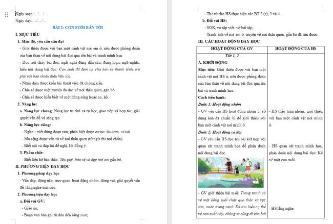 Giáo án Tiếng Việt 2 Bài 2: Đọc Con suối bản tôi