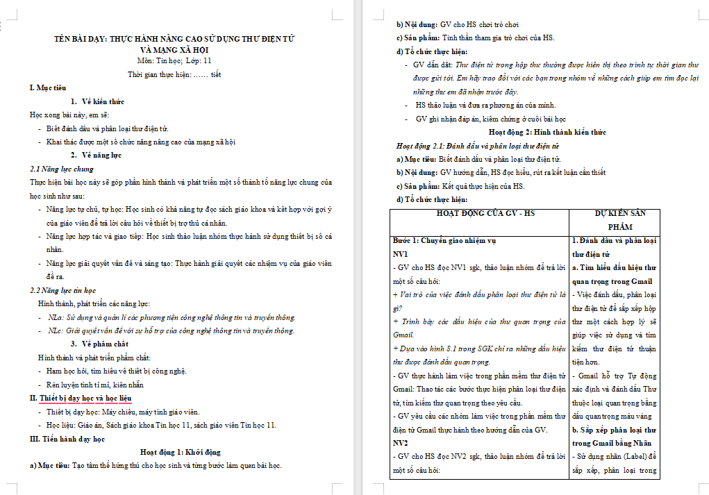 Giáo án Tin học 11 Bài 8