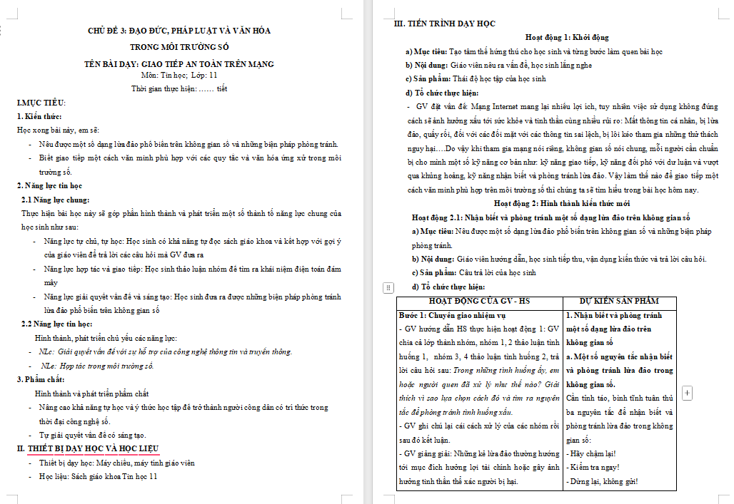 Giáo án Tin học 11 Bài 9