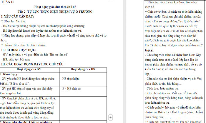 Giáo án Hoạt động trải nghiệm 4 Tuần 15
