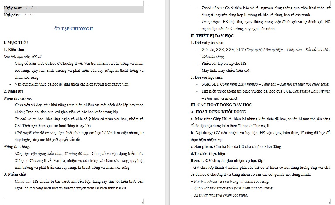 Giáo án bài Ôn tập chương 2 Công nghệ 12 KNTT