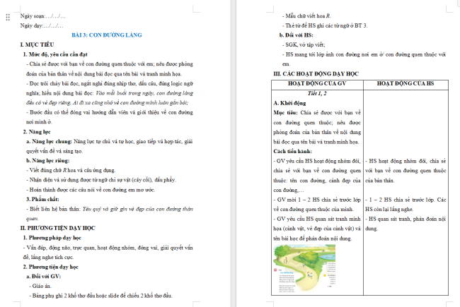 Giáo án Tiếng Việt 2 Bài 3: Đọc Con đường làng