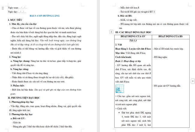 Giáo án Tiếng Việt 2 Bài 3: Viết chữ hoa R