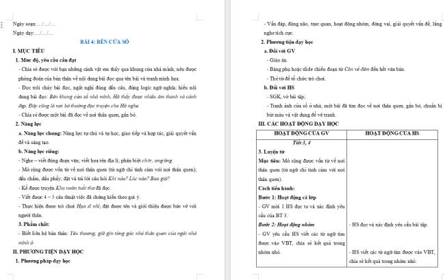Giáo án Tiếng Việt 2 Bài 4: Mở rộng vốn từ Nơi thân quen (tiếp theo)