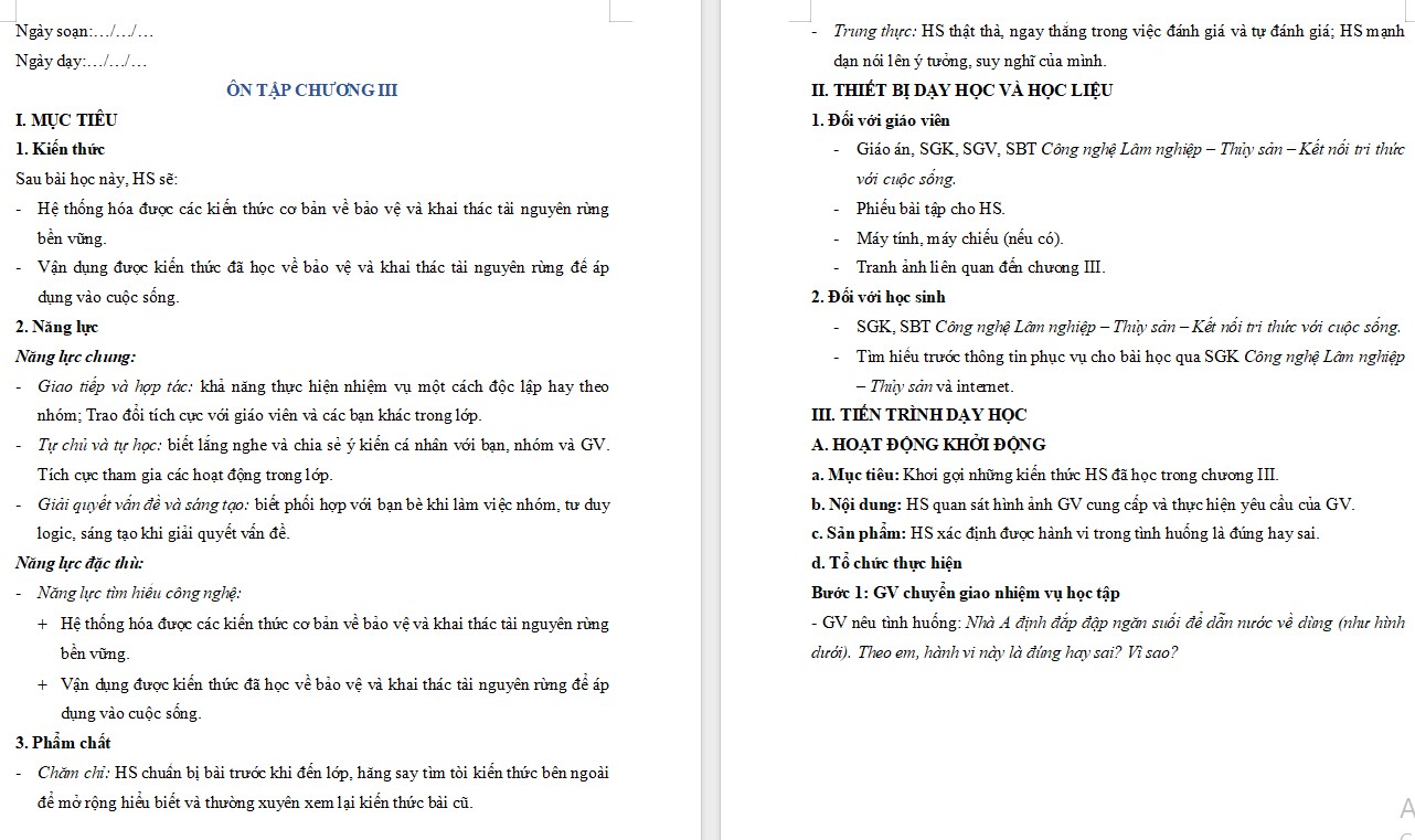 Giáo án bài Ôn tập chương 3 Công nghệ 12 KNTT