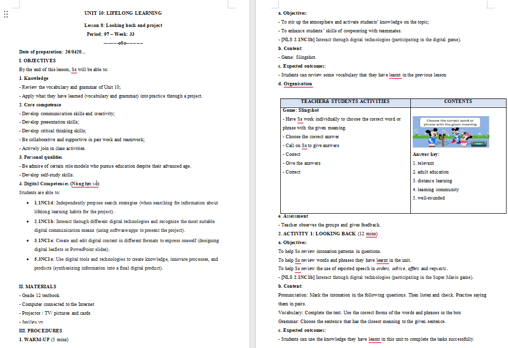 Tiếng Anh 12 Unit 10: Looking Back 