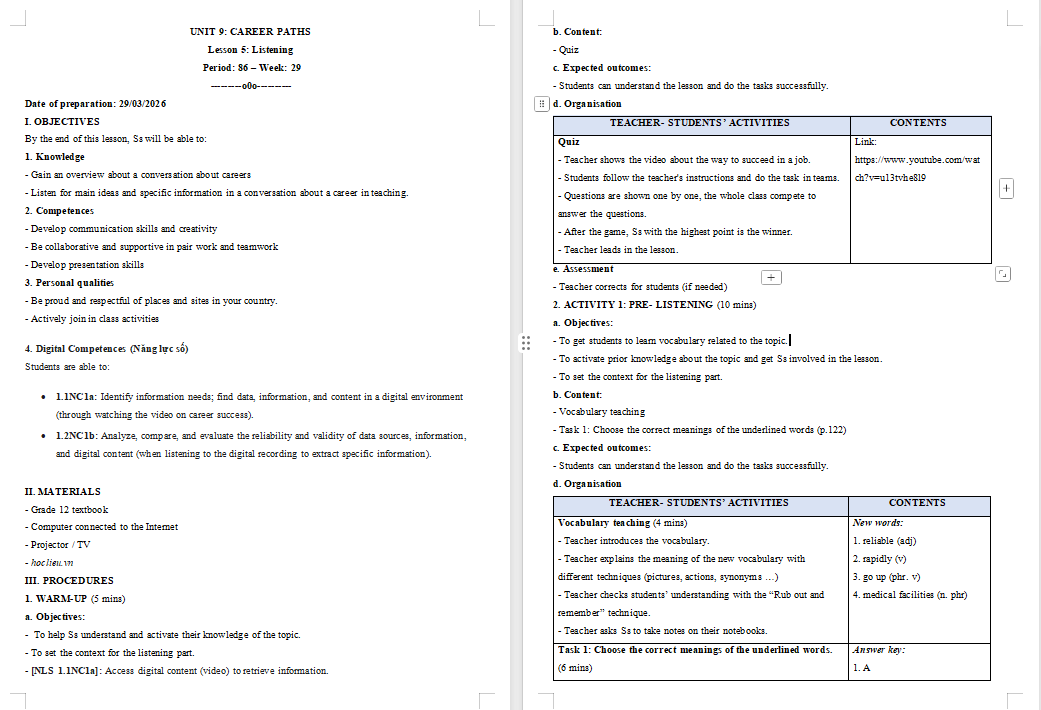 Tiếng Anh 12 Unit 9: Listening 
