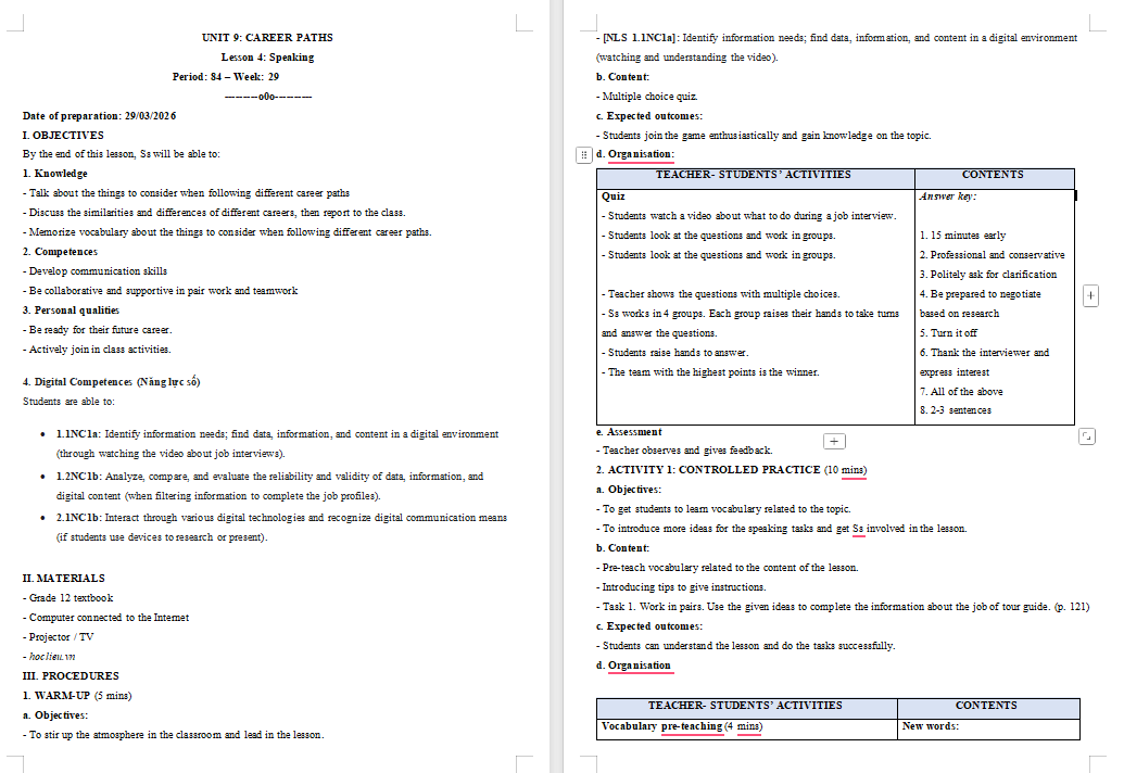 Tiếng Anh 12 Unit 9: Speaking