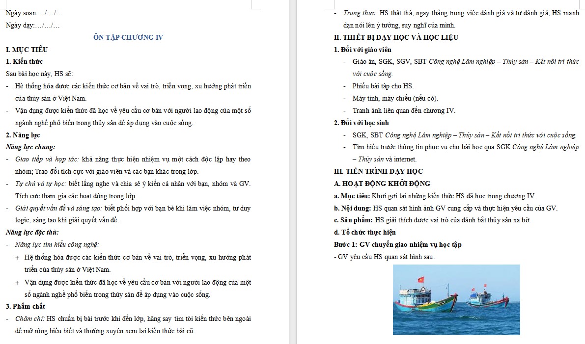 Giáo án bài Ôn tập chương 4 Công nghệ 12 KNTT
