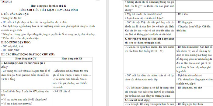 Giáo án Hoạt động trải nghiệm 4 Tuần 20