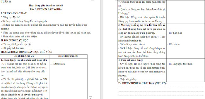 Giáo án Hoạt động trải nghiệm 4 Tuần 26