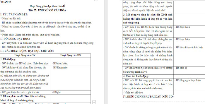 Giáo án Hoạt động trải nghiệm 4 Tuần 27