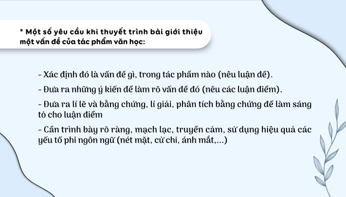 Thuyết trình bài giới thiệu về một vấn đề của tác phẩm văn học