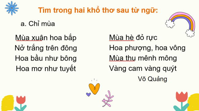 PowerPoint Tiếng Việt 2 Bài 4: Mở rộng vốn từ Bốn mùa (tiếp theo)