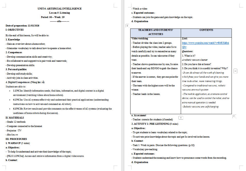 Tiếng Anh 12 Unit 6: Listening