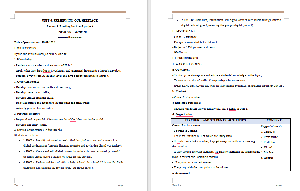 Tiếng Anh 12 Unit 6: Looking Back
