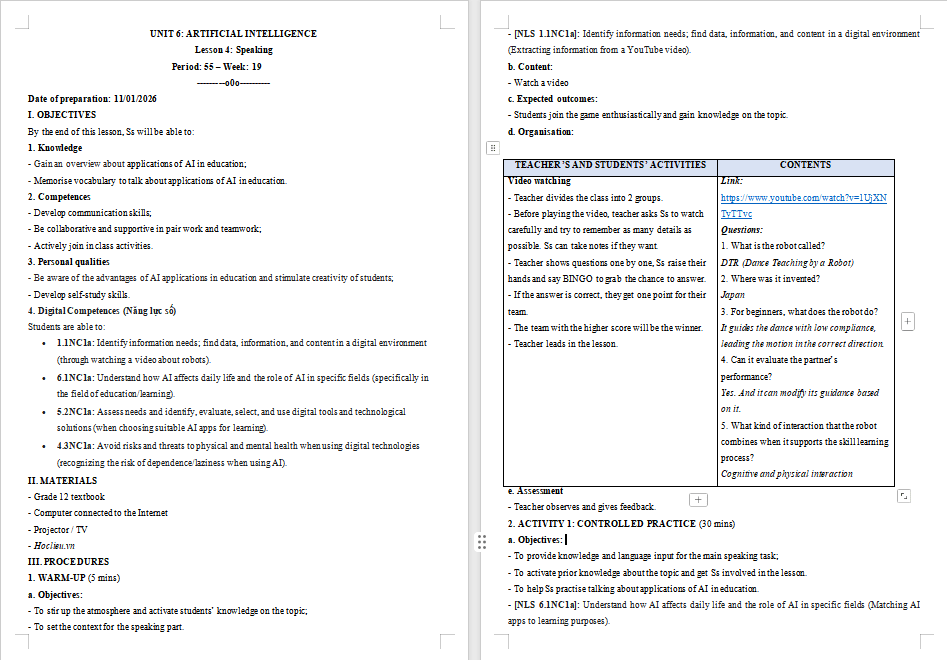 Tiếng Anh 12 Unit 6: Speaking