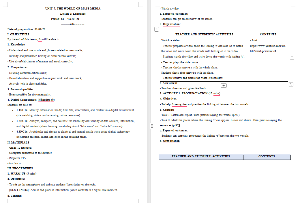 Tiếng Anh 12 Unit 7: Language