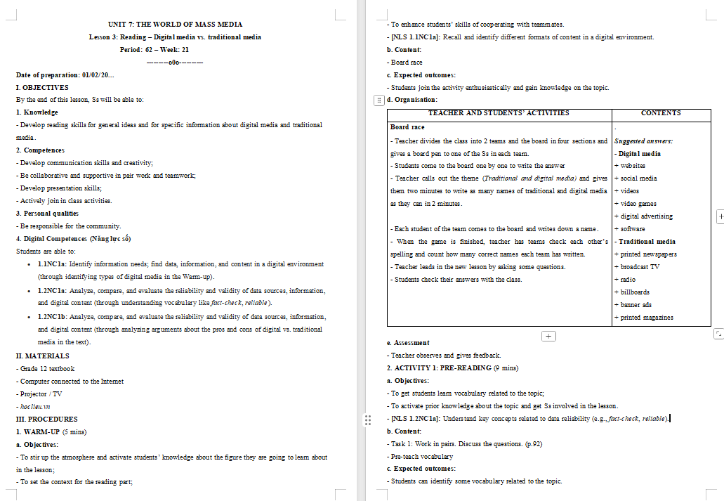 Tiếng Anh 12 Unit 7: Reading