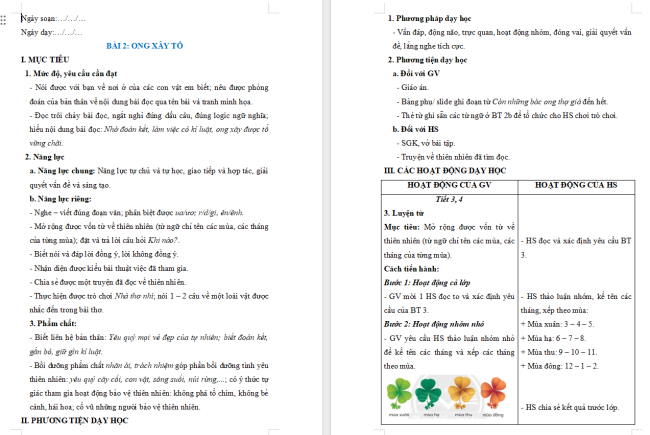 Giáo án Tiếng Việt 2 Bài 2: Mở rộng vốn từ Thiên nhiên