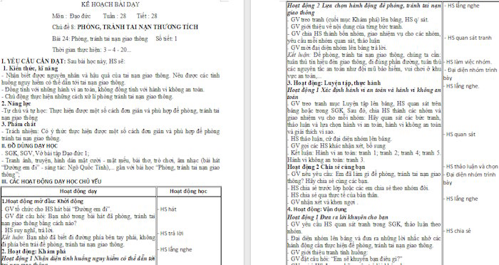 Giáo án Đạo đức 1 Phòng, tránh tai nạn giao thông