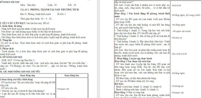 Giáo án Đạo đức 1 Phòng, tránh đuối nước