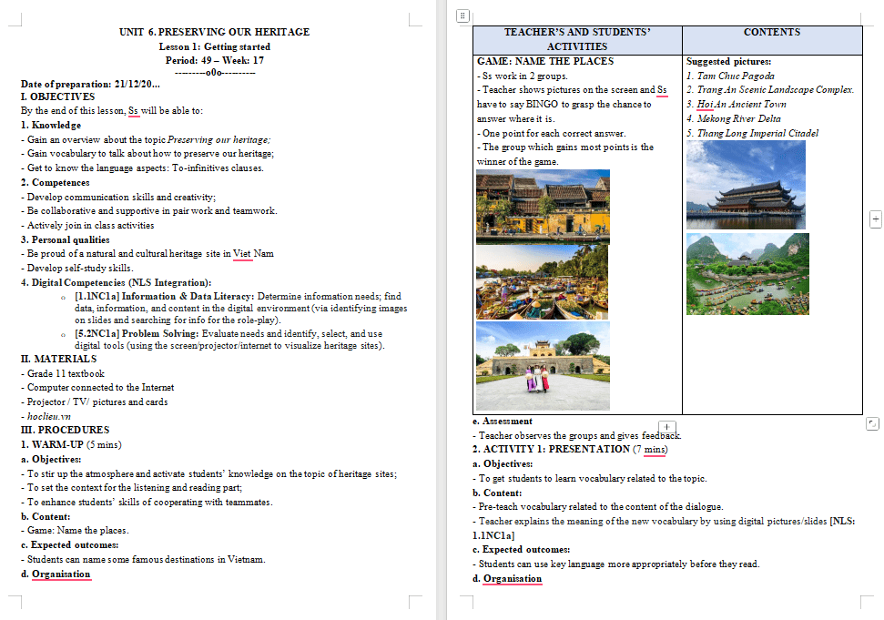 Giáo án Tiếng Anh 11 Unit 6: Getting Started