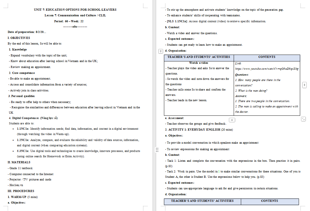 Giáo án Tiếng Anh 11 Unit 7: Communication and Culture