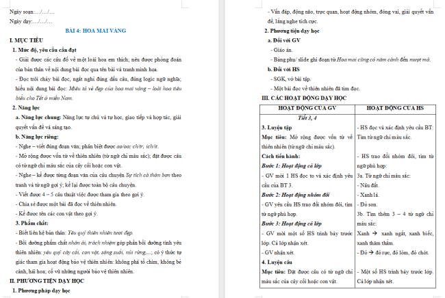 Giáo án Tiếng Việt 2 Bài 4: Mở rộng vốn từ Thiên nhiên (tiếp theo)