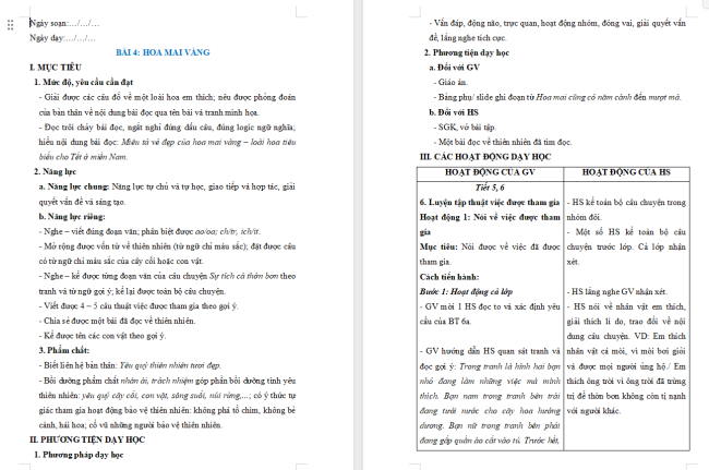 Giáo án Tiếng Việt 2 Bài 4: Luyện tập thuật việc được tham gia