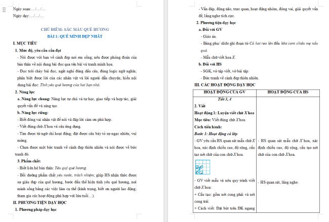 Giáo án Tiếng Việt 2 Bài 1: Viết chữ hoa X