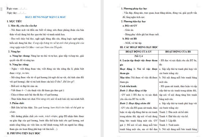 Giáo án Tiếng Việt 2 Bài 2: Luyện tập thuật việc được tham gia (tiếp theo)