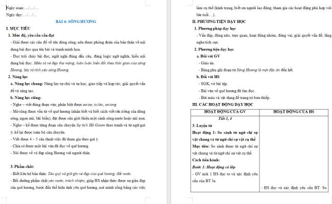 Giáo án Tiếng Việt 2 Bài 4: Mở rộng vốn từ Quê hương (tiếp theo). Nghe - kể Sự tích Hồ Gươm