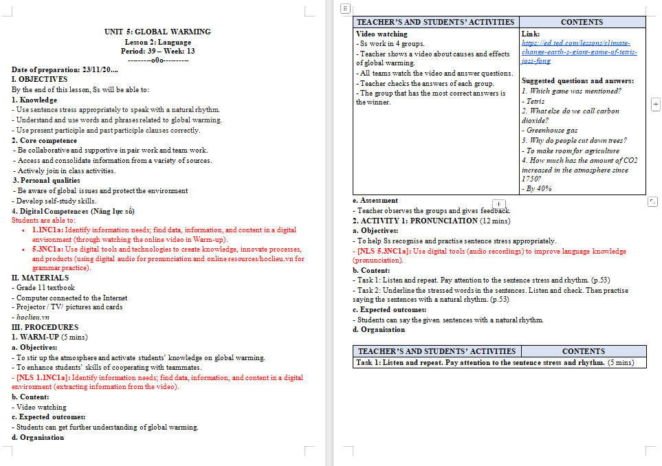 Tiếng Anh 11 Unit 5 Language