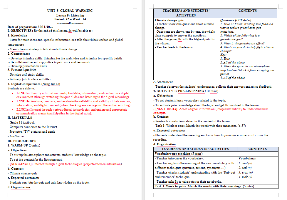 Tiếng Anh 11 Unit 5 Listening