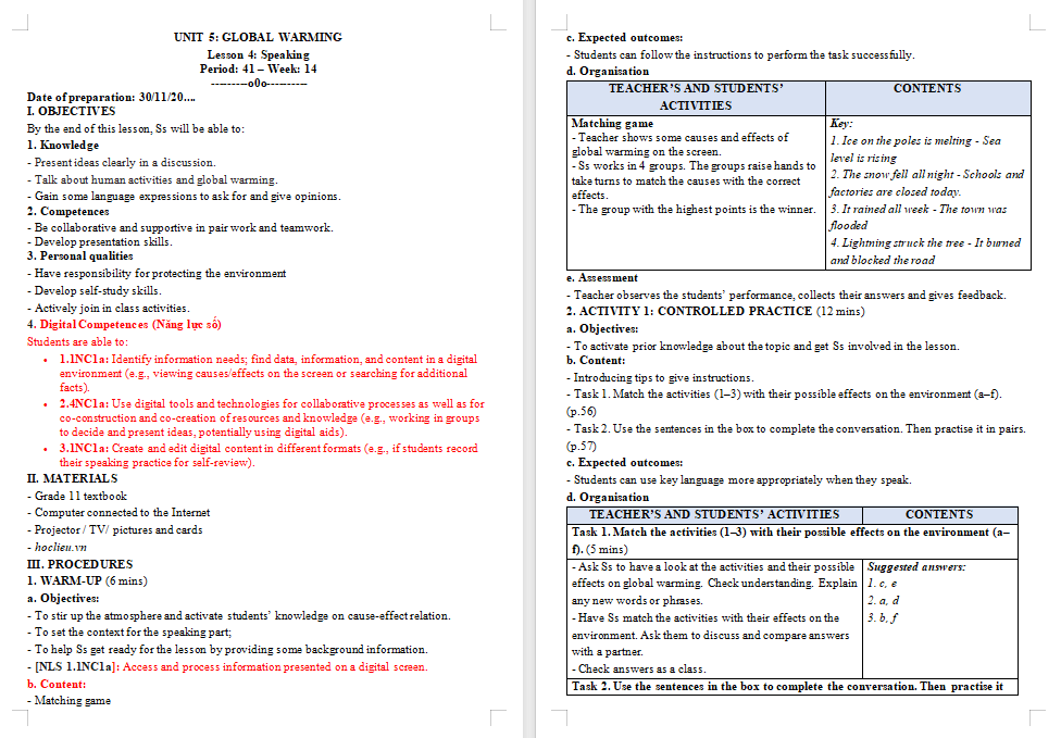 Tiếng Anh 11 Unit 5 Speaking
