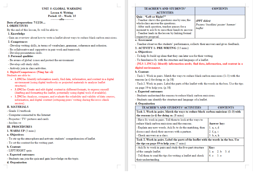 Tiếng Anh 11 Unit 5 Writing