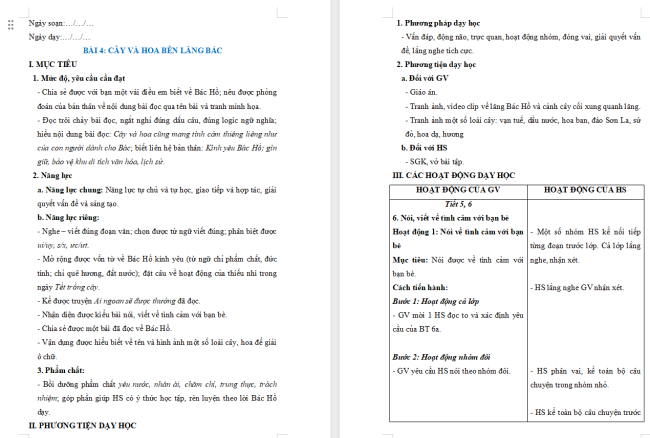 Giáo án Tiếng Việt 2 Bài 4: Nói, viết về tình cảm với bạn bè