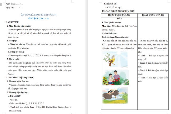 Giáo án Tiếng Việt 2 Ôn tập giữa học kì II - Ôn tập 1