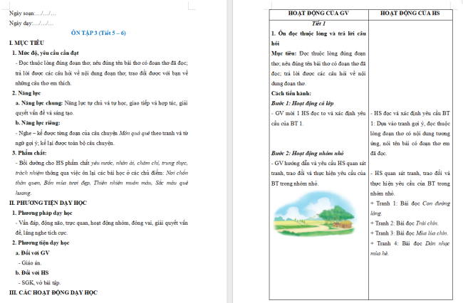 Giáo án Tiếng Việt 2 Ôn tập giữa học kì II - Ôn tập 3