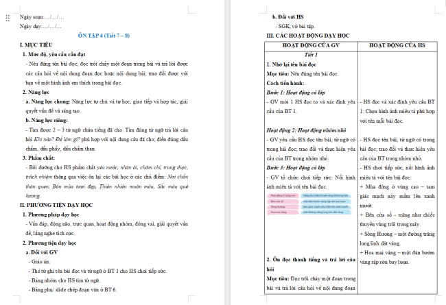 Giáo án Tiếng Việt 2 Ôn tập giữa học kì II - Ôn tập 4