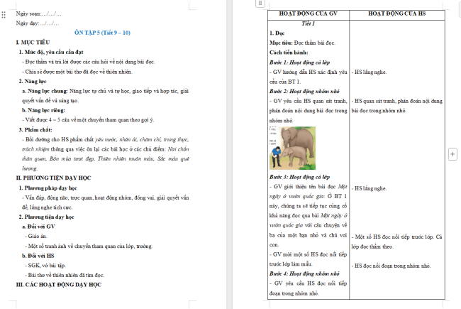 Giáo án Tiếng Việt 2 Ôn tập giữa học kì II - Ôn tập 5