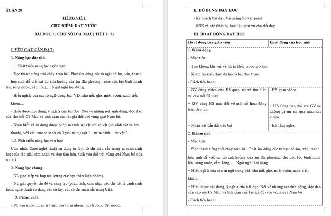 Giáo án Tiếng Việt 3 Bài 11: Chợ nổi Cà Mau