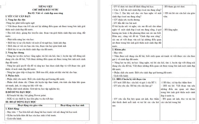 Giáo án Tiếng Việt 3 Bài 11: Viết về cảnh đẹp non sông