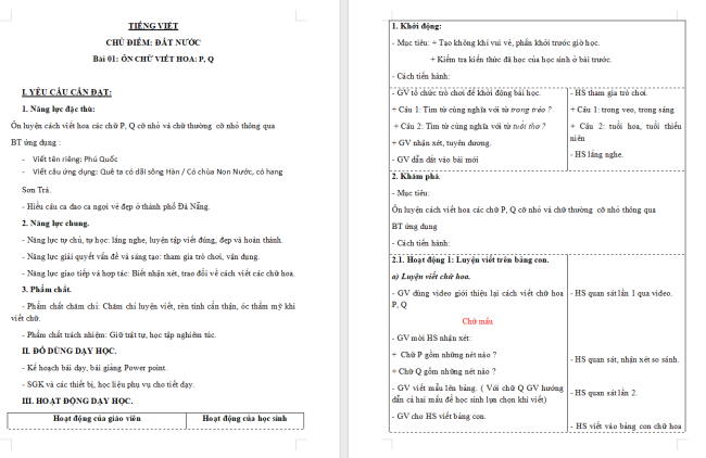 Giáo án Tiếng Việt 3 Bài 12: Ôn chữ viết hoa P, Q
