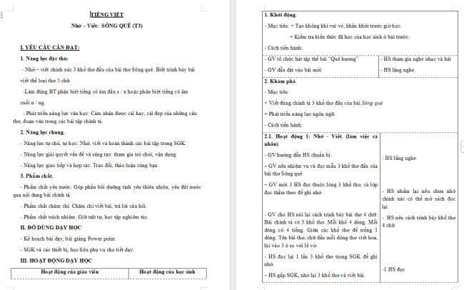 Giáo án Tiếng Việt 3 Bài 12: Nhớ - viết Sông quê
