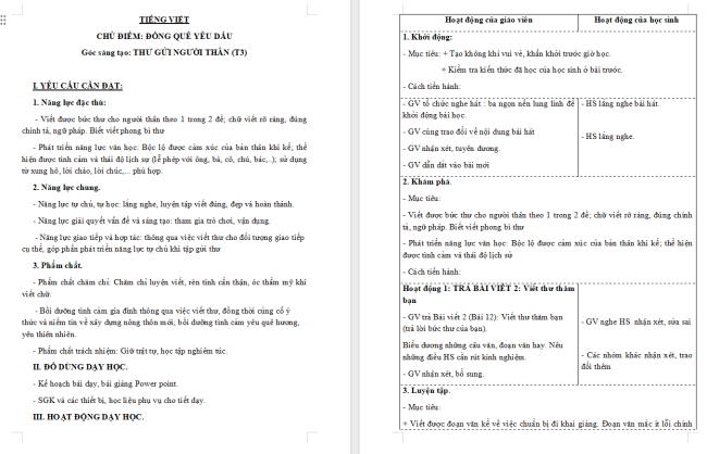Giáo án Tiếng Việt 3 Bài 12: Thư gửi người thân