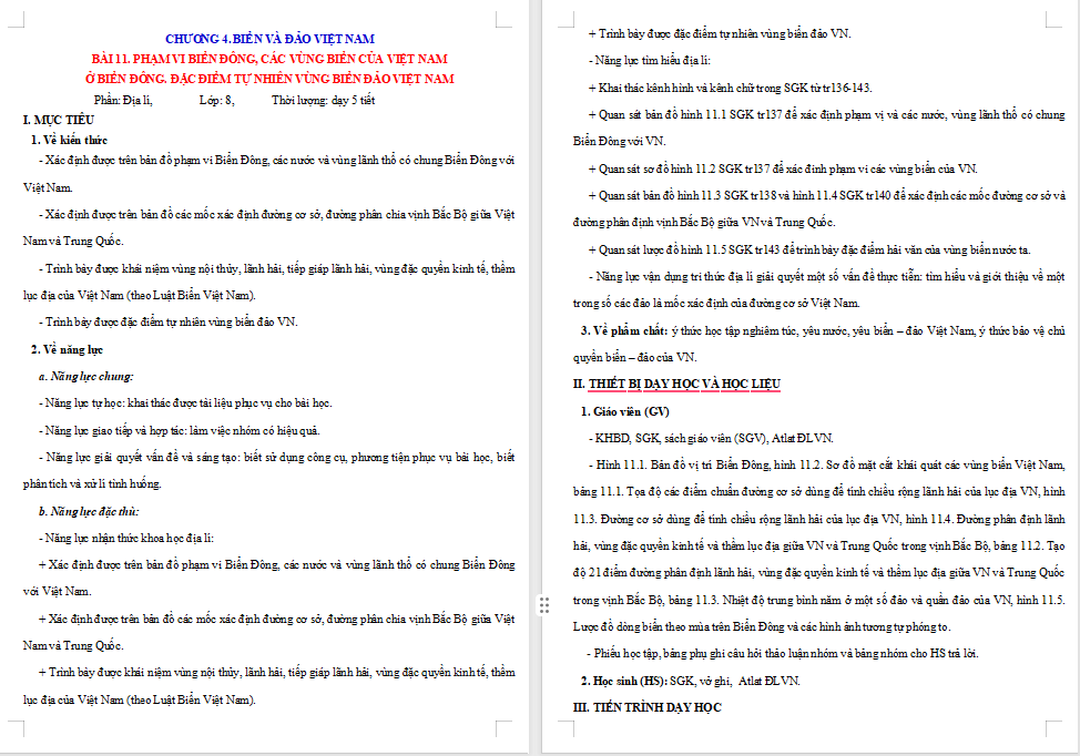 Giáo án Địa lí 8 Cánh diều Bài 11