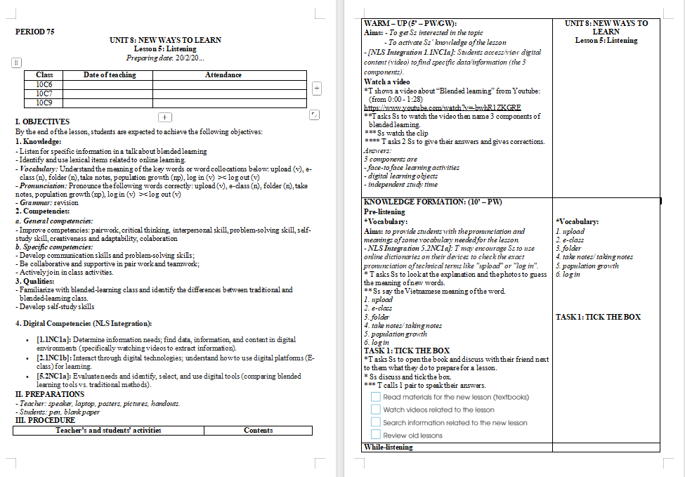 Tiếng Anh 10 Unit 8: Listening